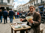 Cambiste au Square à Alger tenant des billets d'euros, marché parallèle des devises, avril 2026.