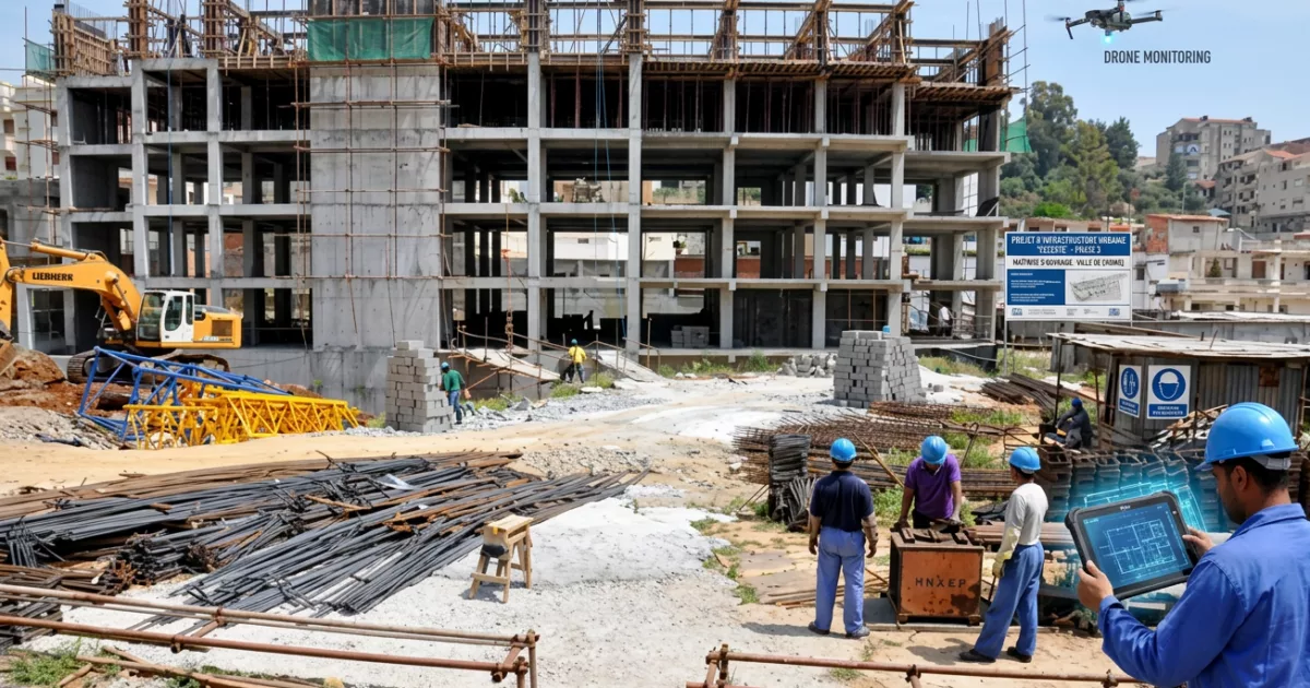 Chantier de construction en Algérie avec des ouvriers étrangers, secteur BTPH, 2026