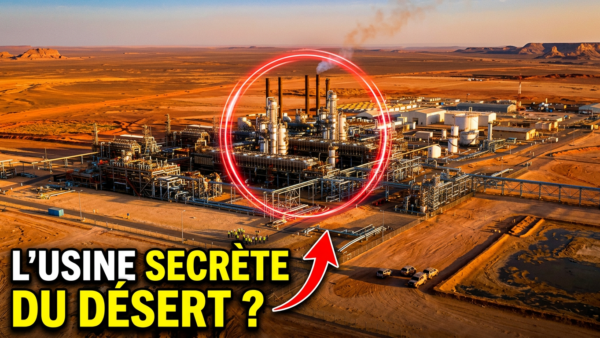 Vue aérienne d'une installation d'exploration gazière dans le désert du Sahara algérien, région d'Illizi ou d'Ahnet, 2026