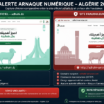 Capture d'écran montrant la différence entre adhahi.dz officiel et un faux site frauduleux – alerte APOCE avril 2026