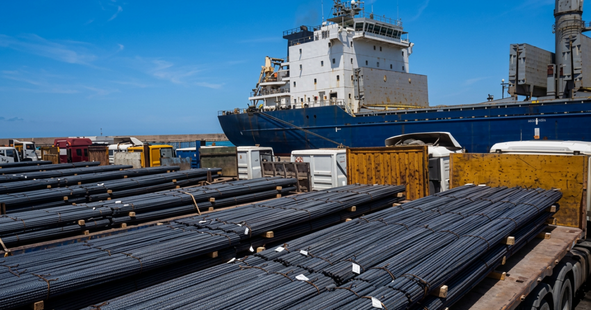 Chargement de 22 000 tonnes de billettes d'acier AQS au port d'Annaba, 7 avril 2026 — exportation vers l'Italie, première quinzaine record de la sidérurgie algérienne