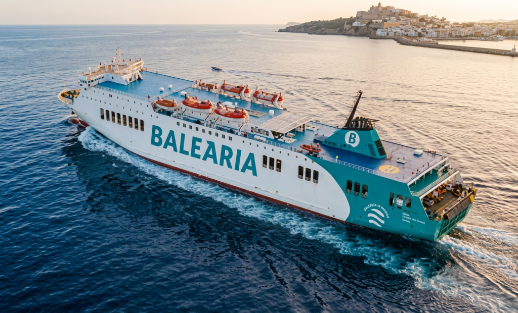 Le ferry Rosalind Franklin de Baleària à quai au port de Mostaganem, avant une traversée vers Valence.
