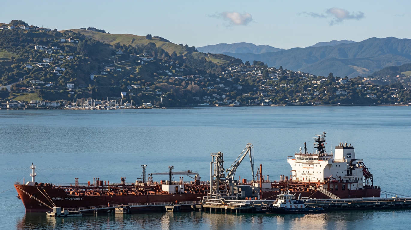 Vue aérienne du détroit d'Ormuz avec pétrolier immobilisé, illustrant le blocage du trafic maritime pétrolier lors de la crise irano-américaine d'avril 2026.