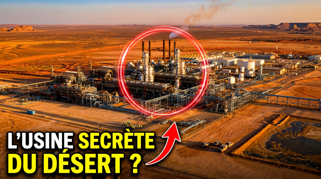 Vue aérienne d'une installation d'exploration gazière dans le désert du Sahara algérien, région d'Illizi ou d'Ahnet, 2026