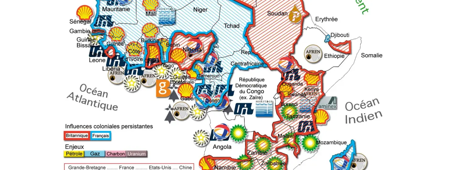 Carte des flux pétroliers africains en 2026 : exportation de brut vers l'Asie et l'Europe, importation de carburants raffinés depuis le Golfe Persique via le détroit d'Ormuz