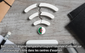 Candidats au baccalauréat 2026 en Algérie devant un centre d'examen, illustration de la nouvelle politique de brouillage ciblé sans coupure nationale d'internet